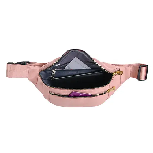 Elegant Multi-Pocket Waist Bag with Gold Zipper Accents